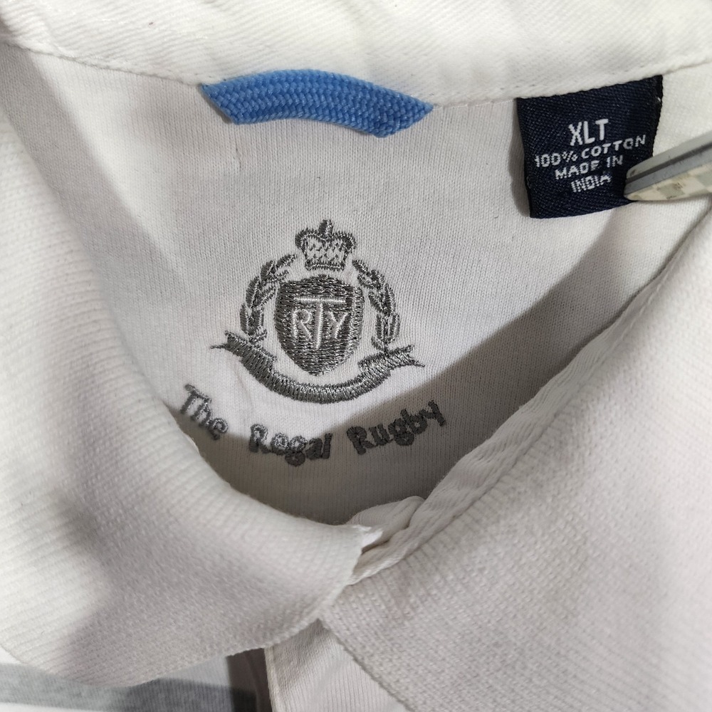 The‎ Regal Rugby Shirt Mens XLT Tall White Gray Striped Collared Long Sleeve - Picture 3 of 8